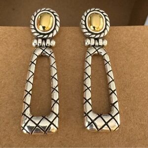 Two-Tone Silver & Gold Basketweave Door Knocker Dangle Earrings